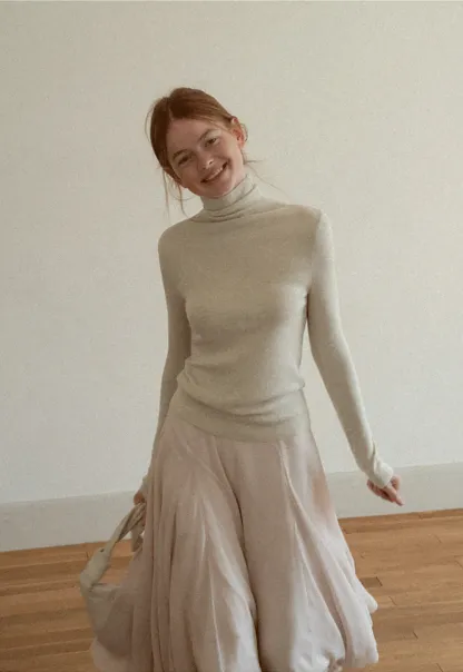 Colorblock Turtleneck Wool Knit Sweater