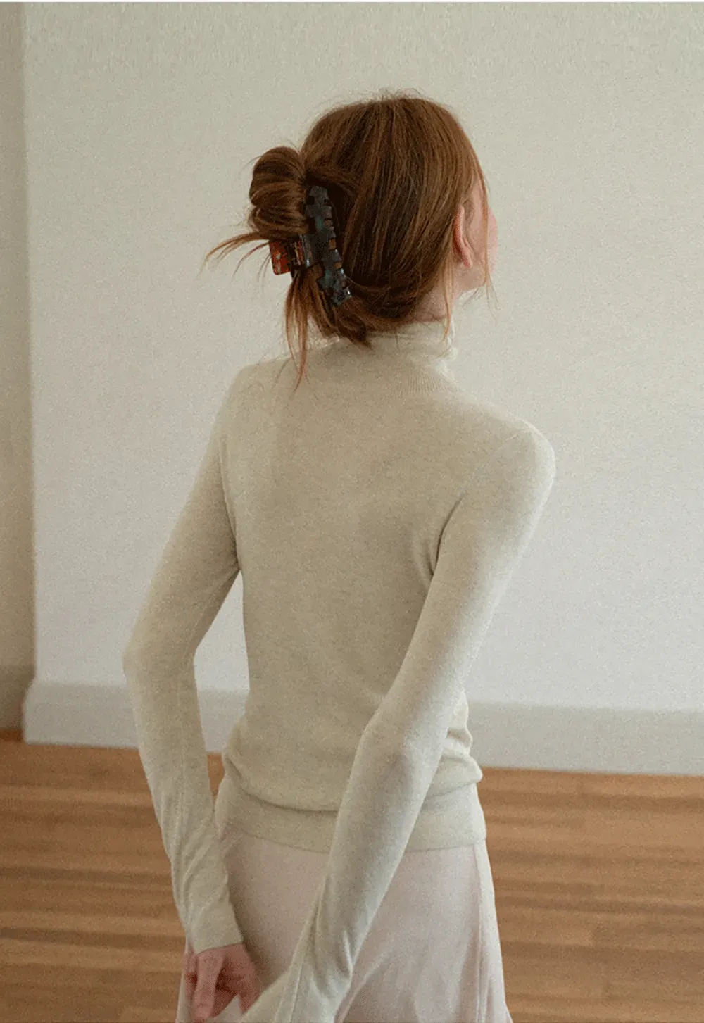 Colorblock Turtleneck Wool Knit Sweater