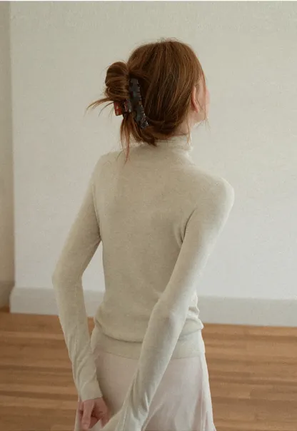 Colorblock Turtleneck Wool Knit Sweater