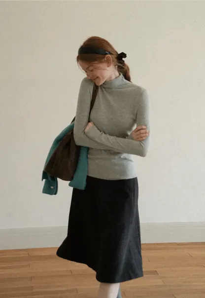 Colorblock Turtleneck Wool Knit Sweater