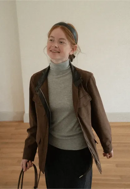 Colorblock Turtleneck Wool Knit Sweater