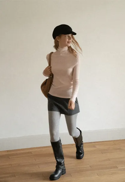 Colorblock Turtleneck Wool Knit Sweater