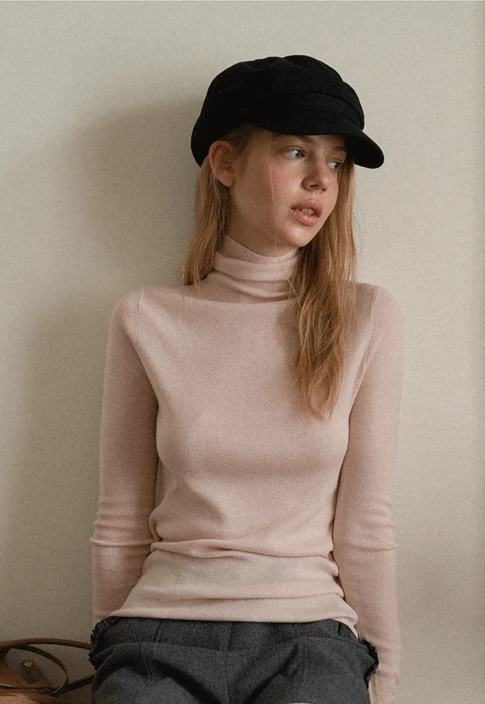 Colorblock Turtleneck Wool Knit Sweater