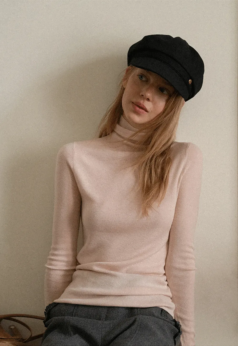 Colorblock Turtleneck Wool Knit Sweater