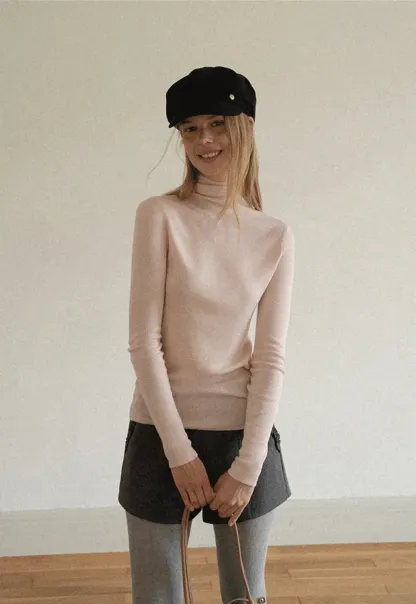 Colorblock Turtleneck Wool Knit Sweater