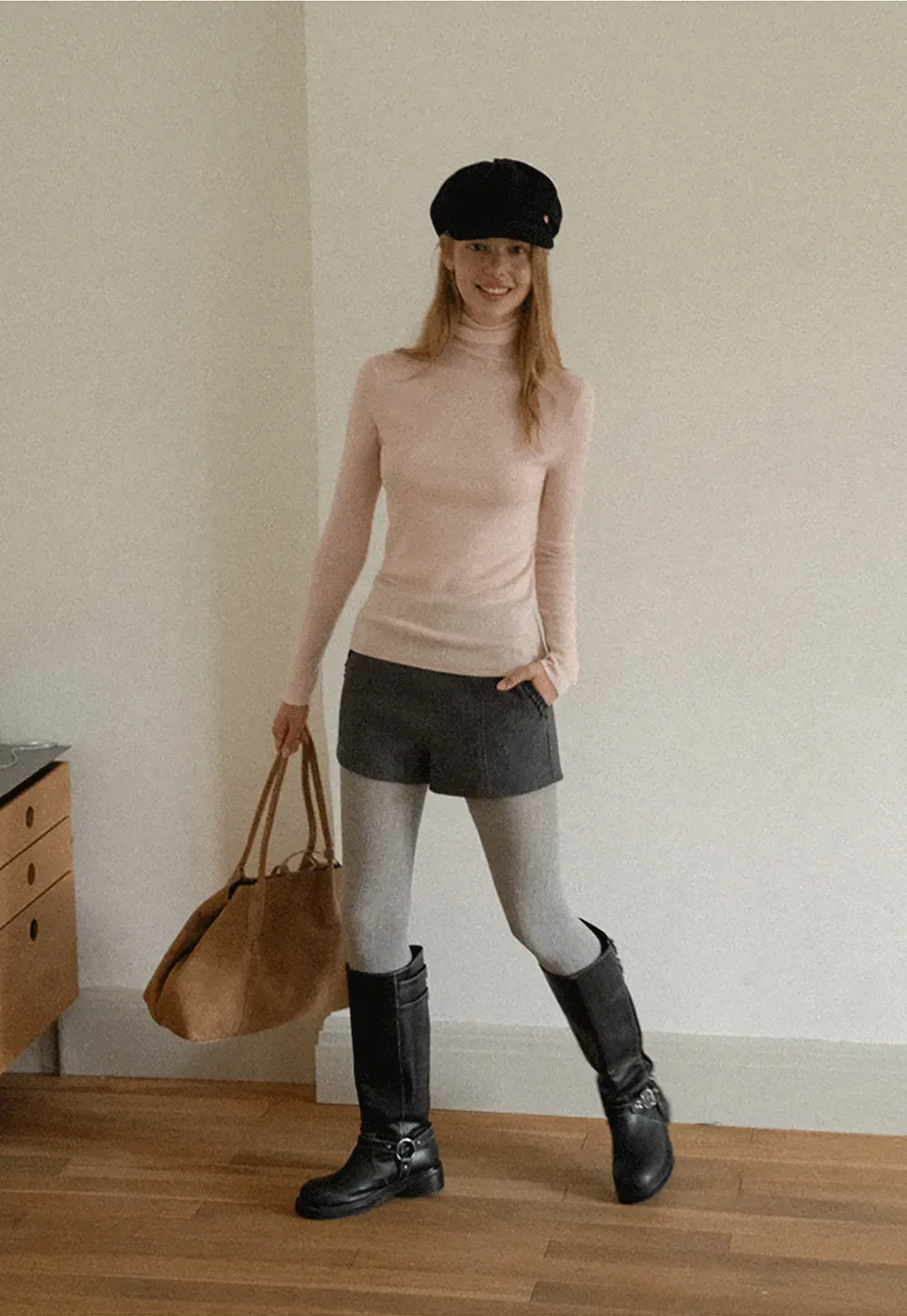 Colorblock Turtleneck Wool Knit Sweater