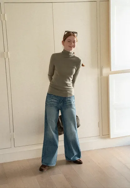 Colorblock Turtleneck Wool Knit Sweater