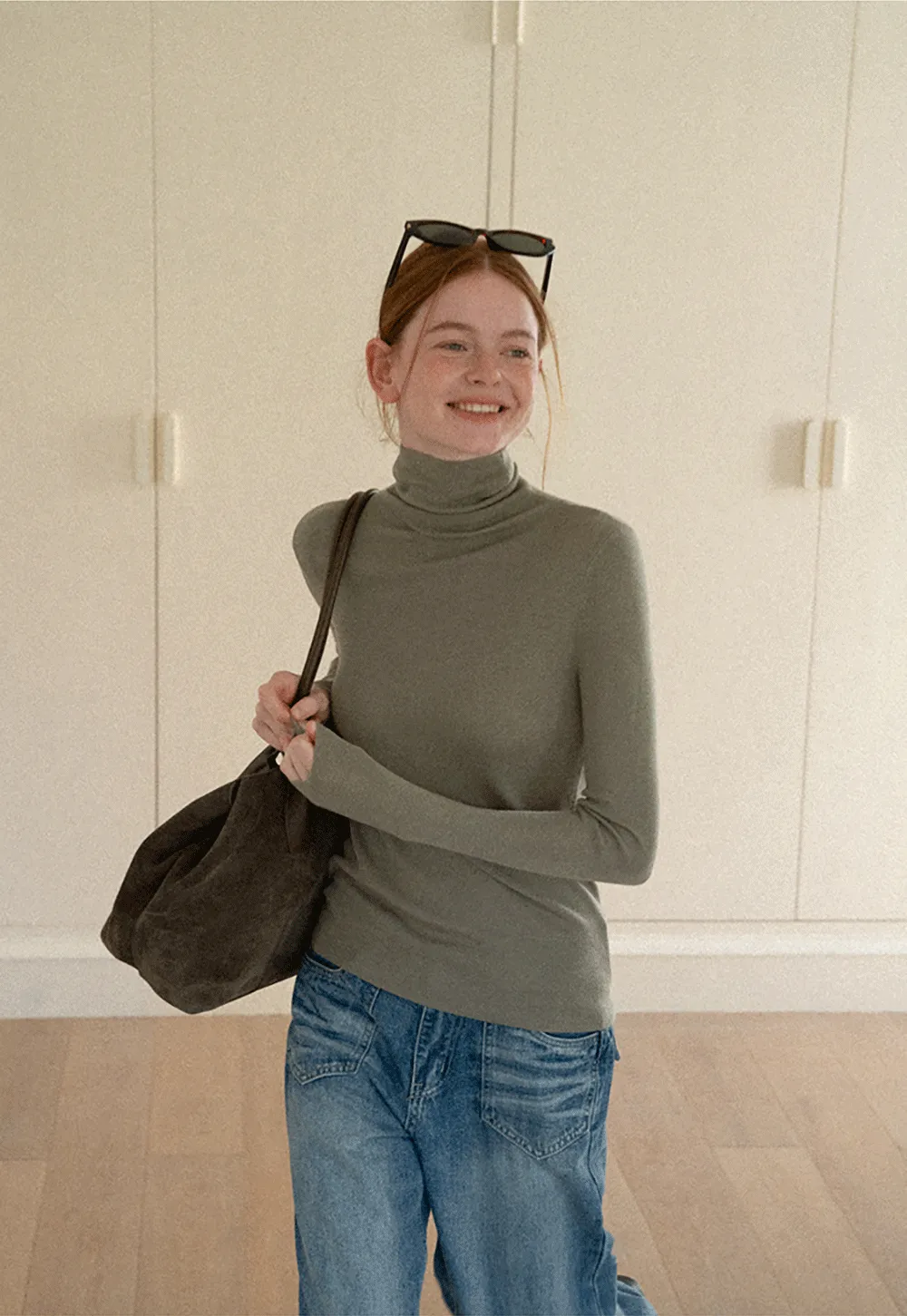 Colorblock Turtleneck Wool Knit Sweater