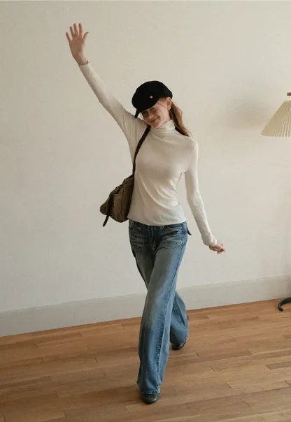 Colorblock Turtleneck Wool Knit Sweater