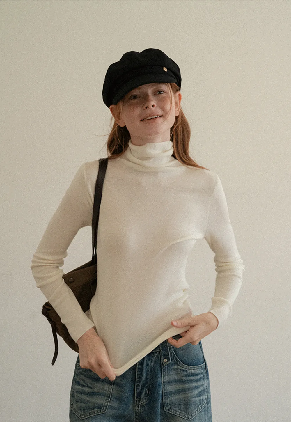 Colorblock Turtleneck Wool Knit Sweater