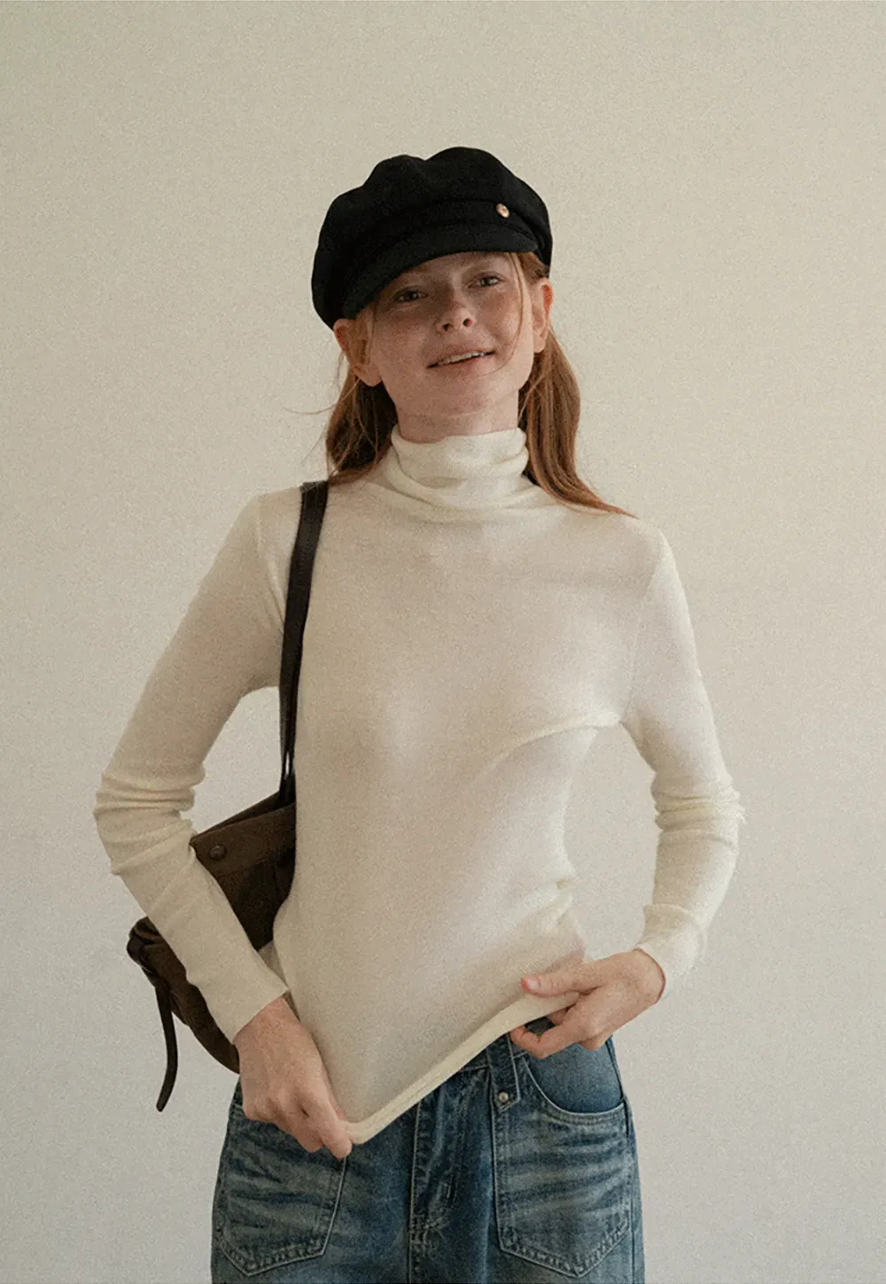 Colorblock Turtleneck Wool Knit Sweater