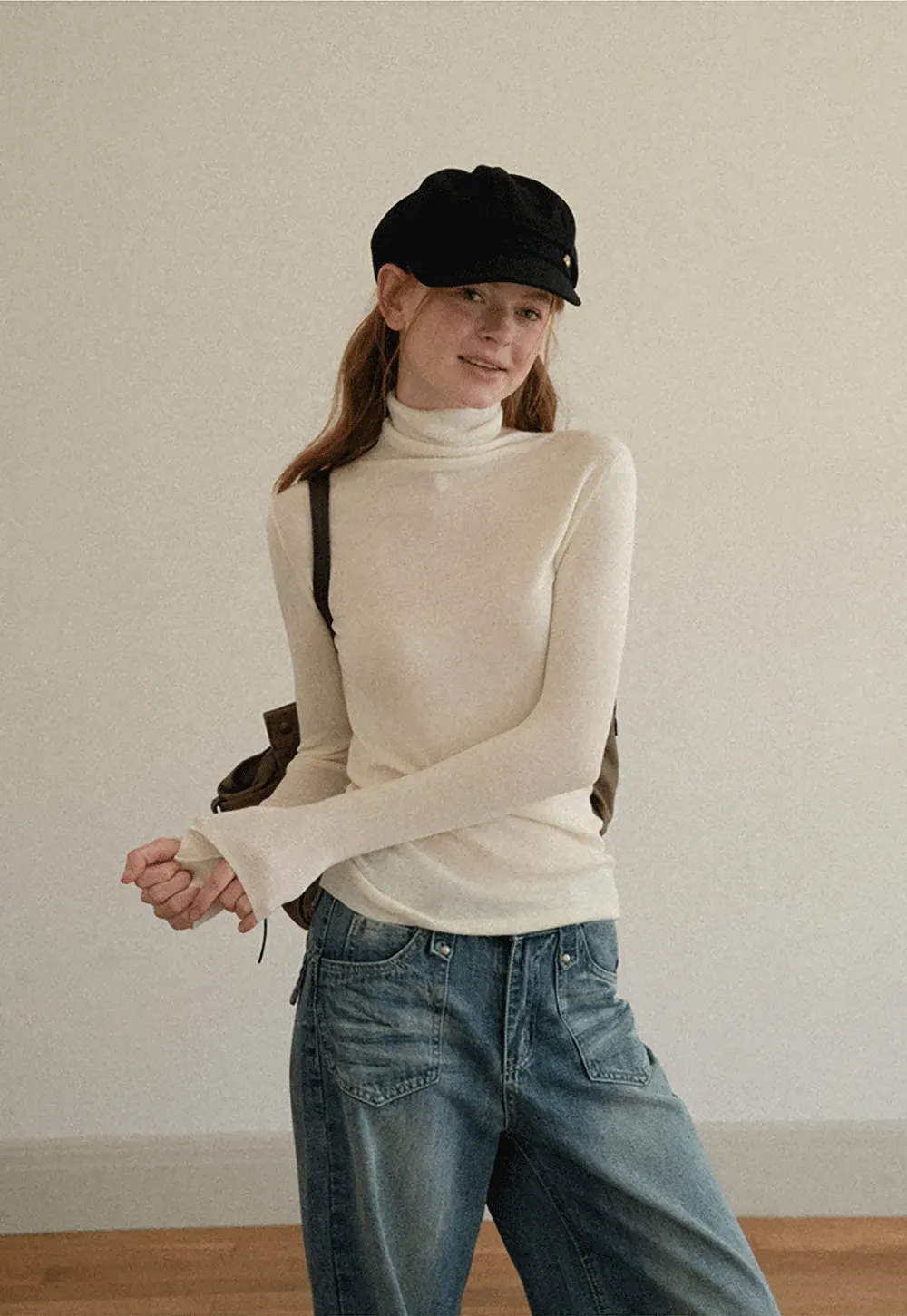 Colorblock Turtleneck Wool Knit Sweater