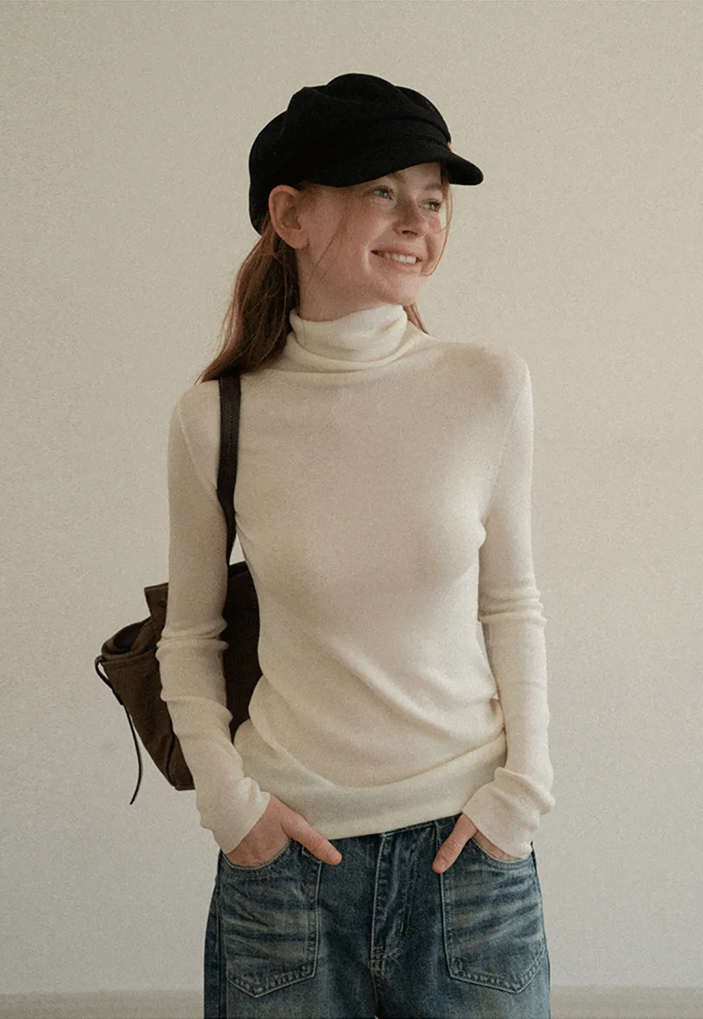 Colorblock Turtleneck Wool Knit Sweater