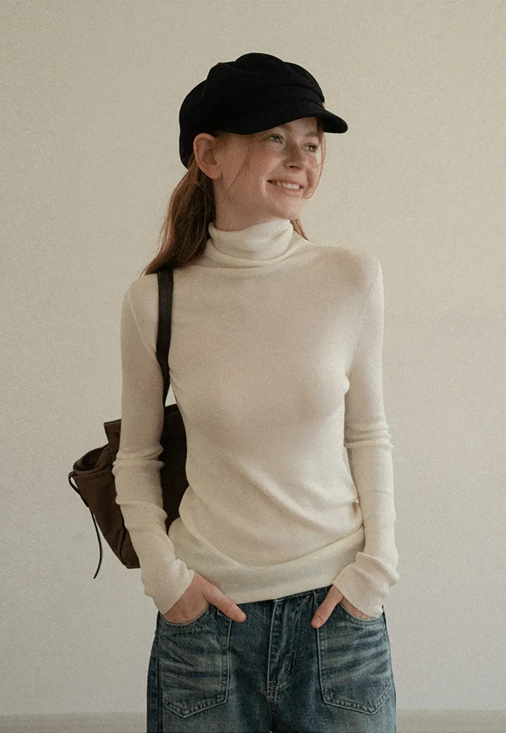 Colorblock Turtleneck Wool Knit Sweater