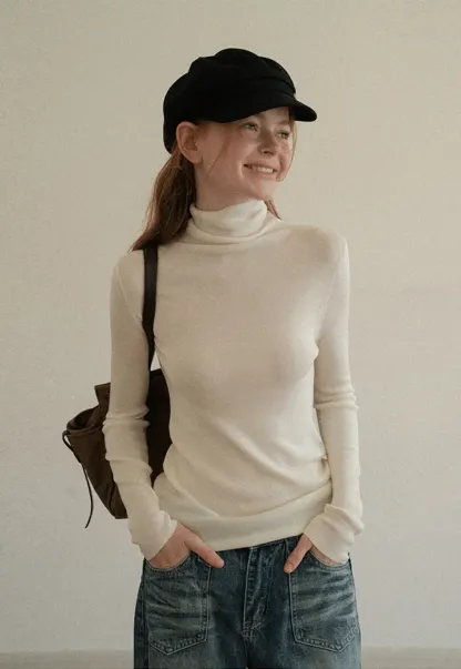 Colorblock Turtleneck Wool Knit Sweater