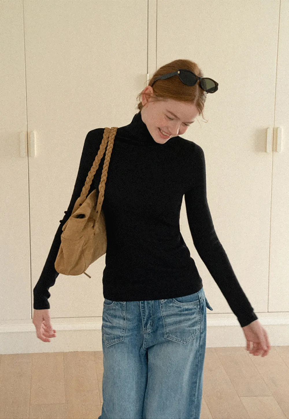 Colorblock Turtleneck Wool Knit Sweater