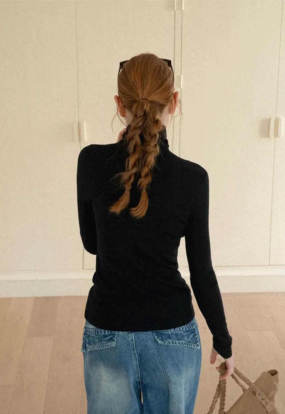 Colorblock Turtleneck Wool Knit Sweater