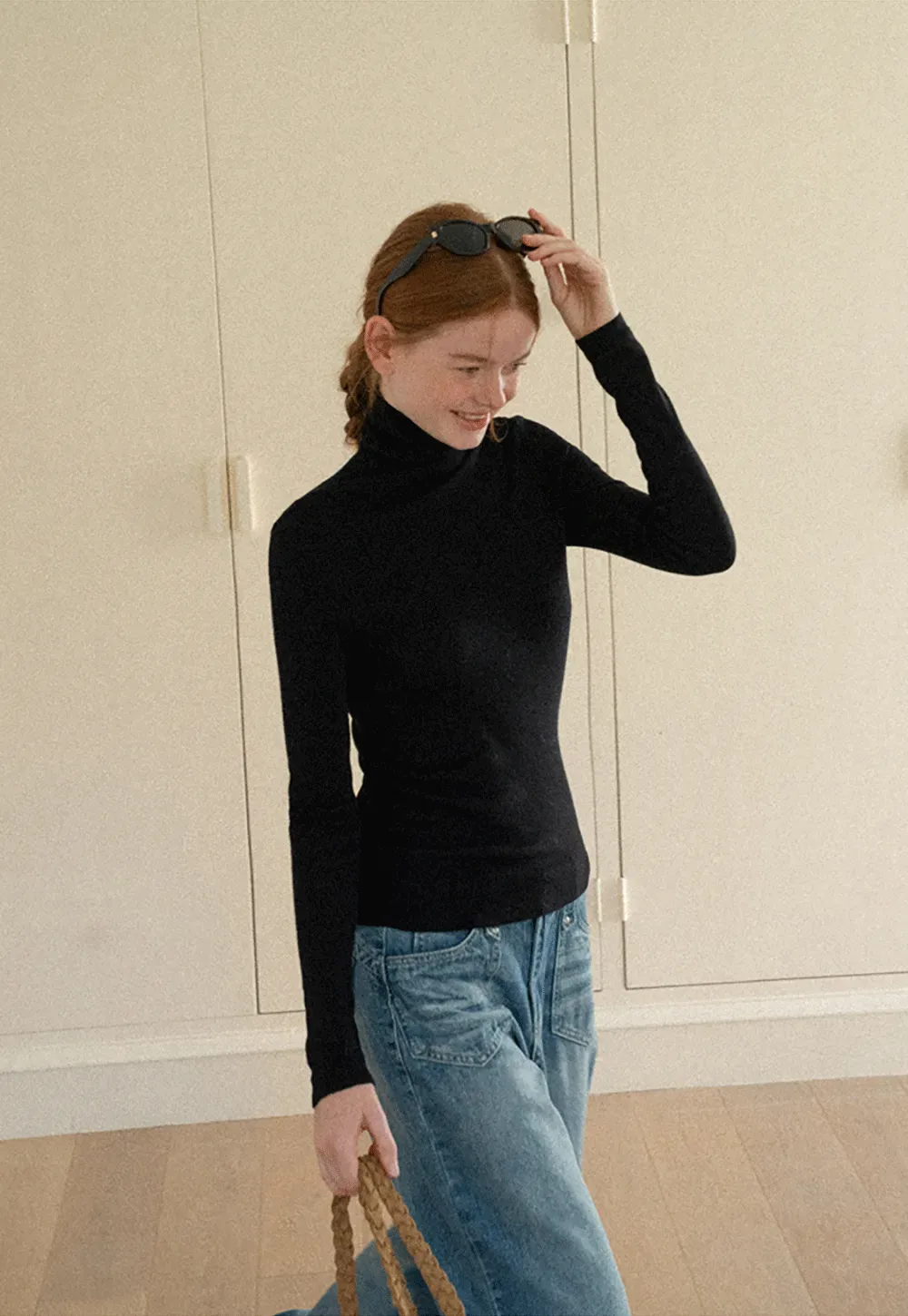 Colorblock Turtleneck Wool Knit Sweater