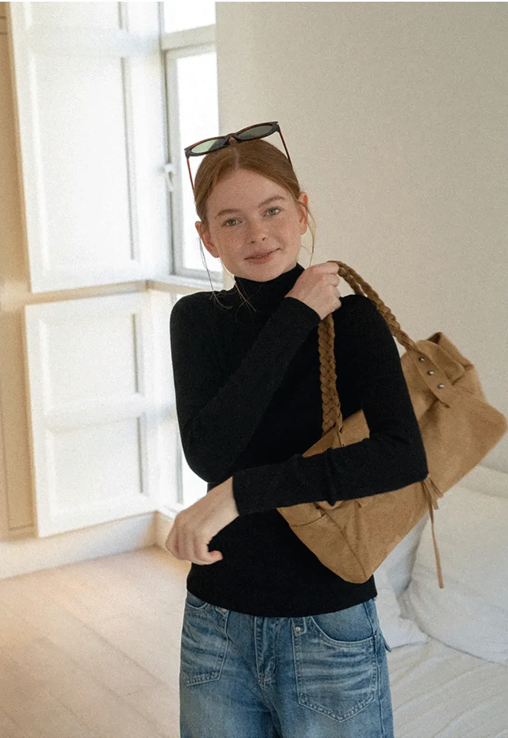 Colorblock Turtleneck Wool Knit Sweater