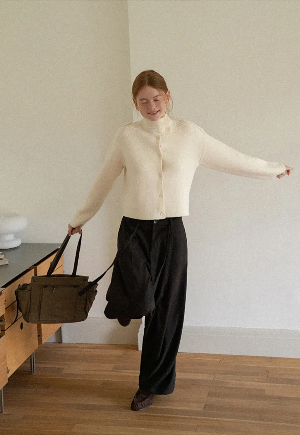 Cropped High Neck Button Front Knit Sweater