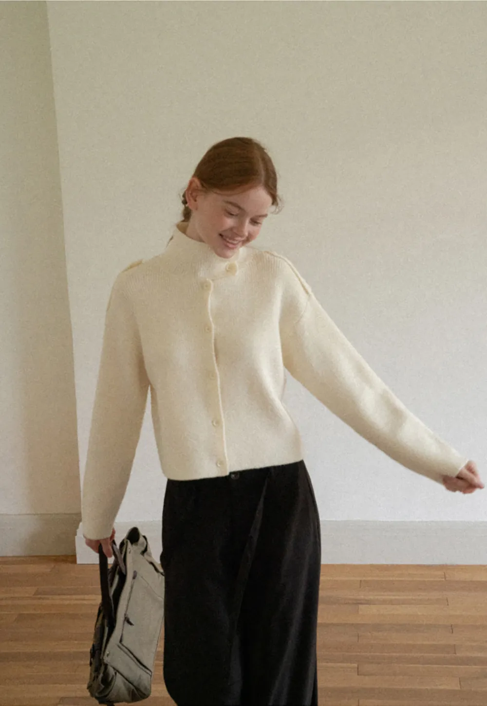 Cropped High Neck Button Front Knit Sweater