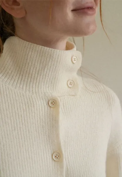 Cropped High Neck Button Front Knit Sweater