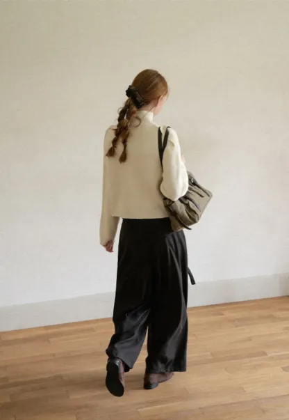 Cropped High Neck Button Front Knit Sweater