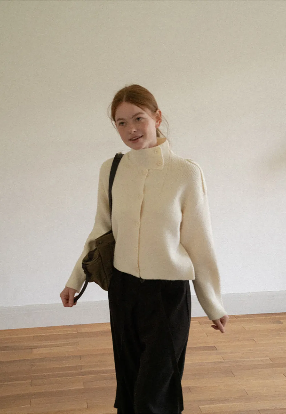 Cropped High Neck Button Front Knit Sweater