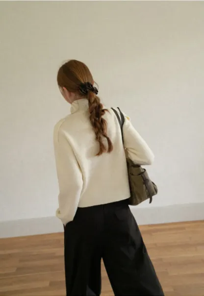 Cropped High Neck Button Front Knit Sweater