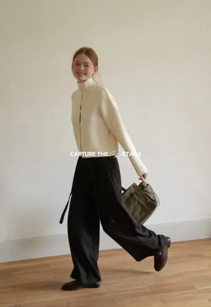 Cropped High Neck Button Front Knit Sweater