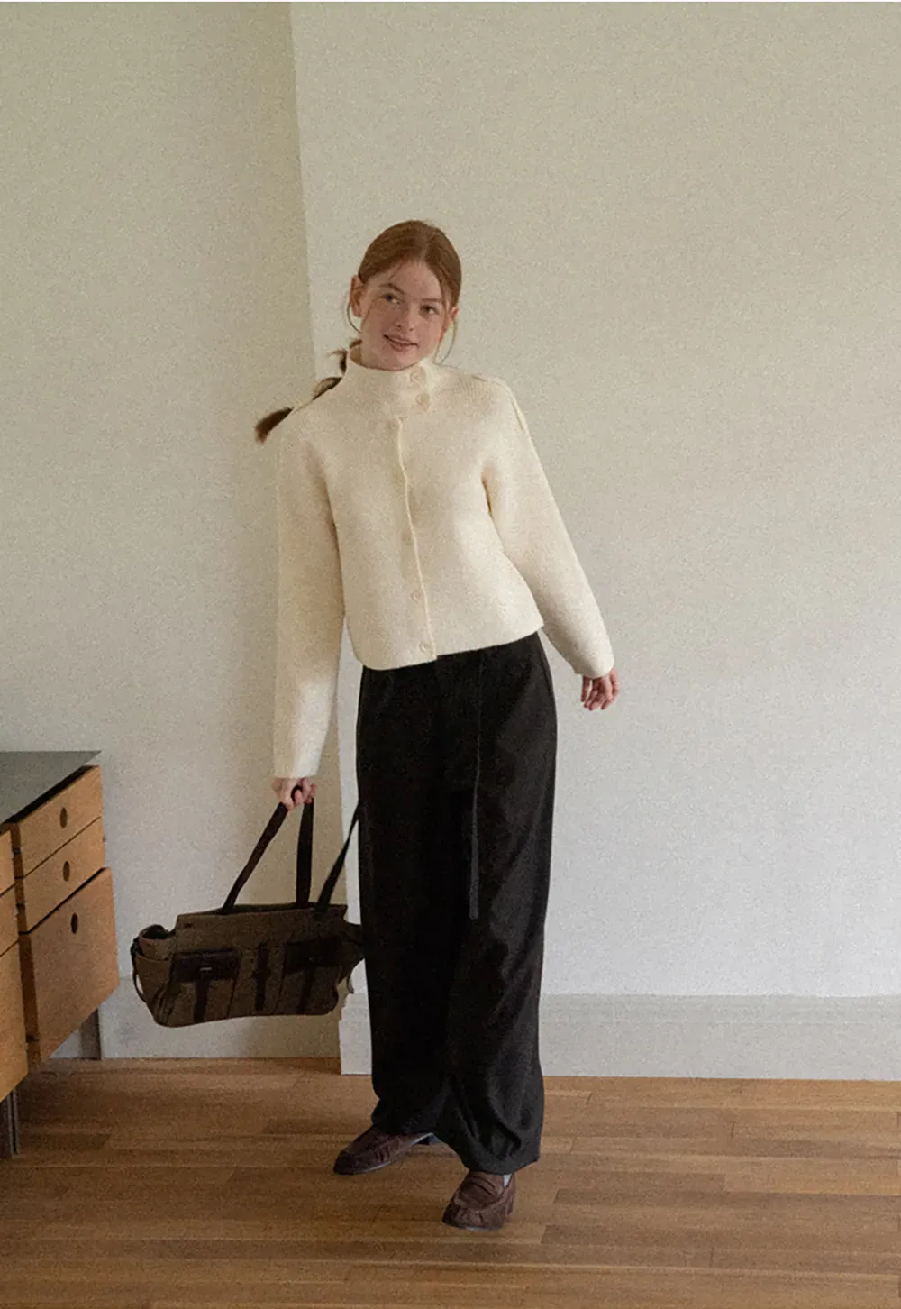Cropped High Neck Button Front Knit Sweater