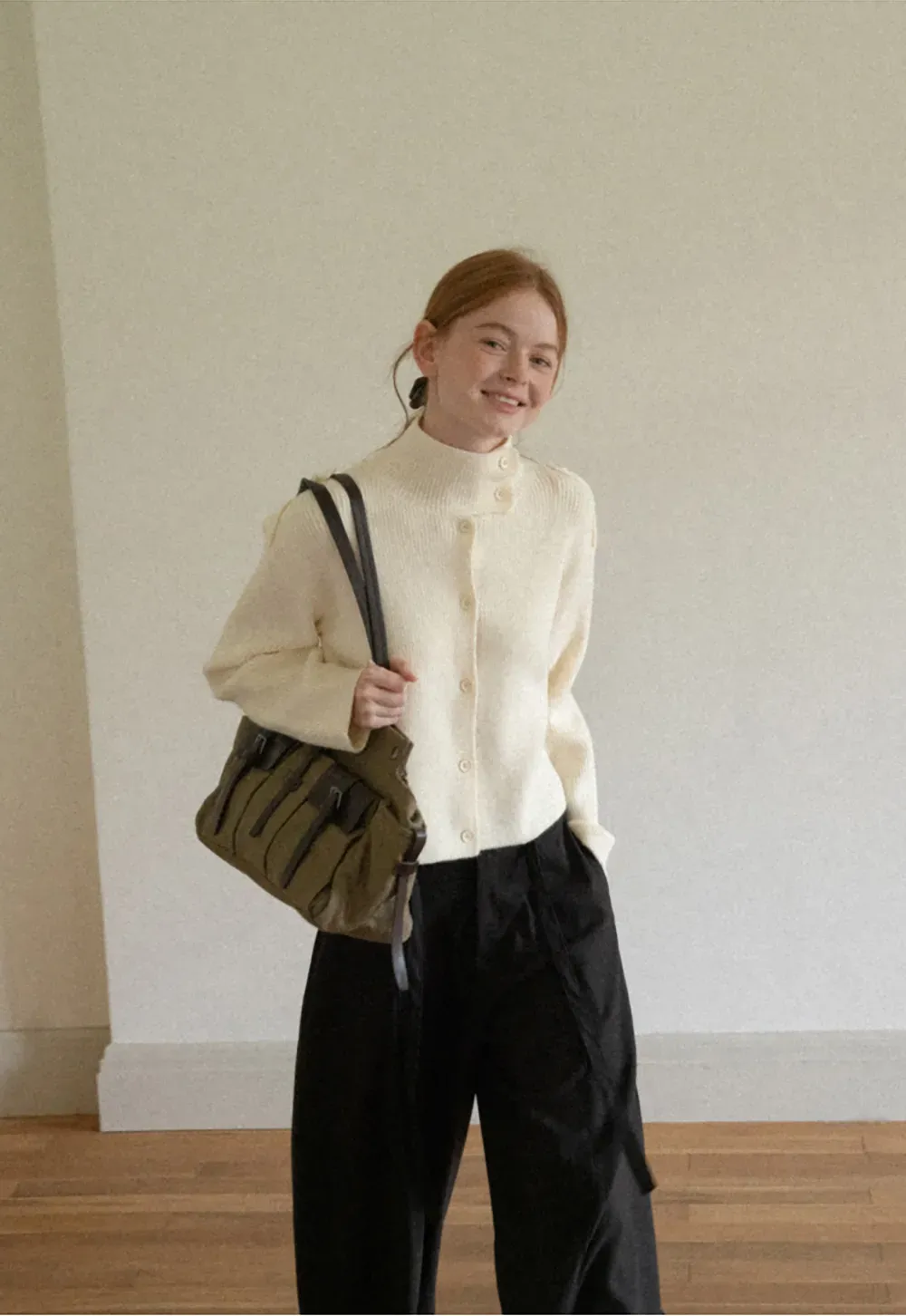 Cropped High Neck Button Front Knit Sweater