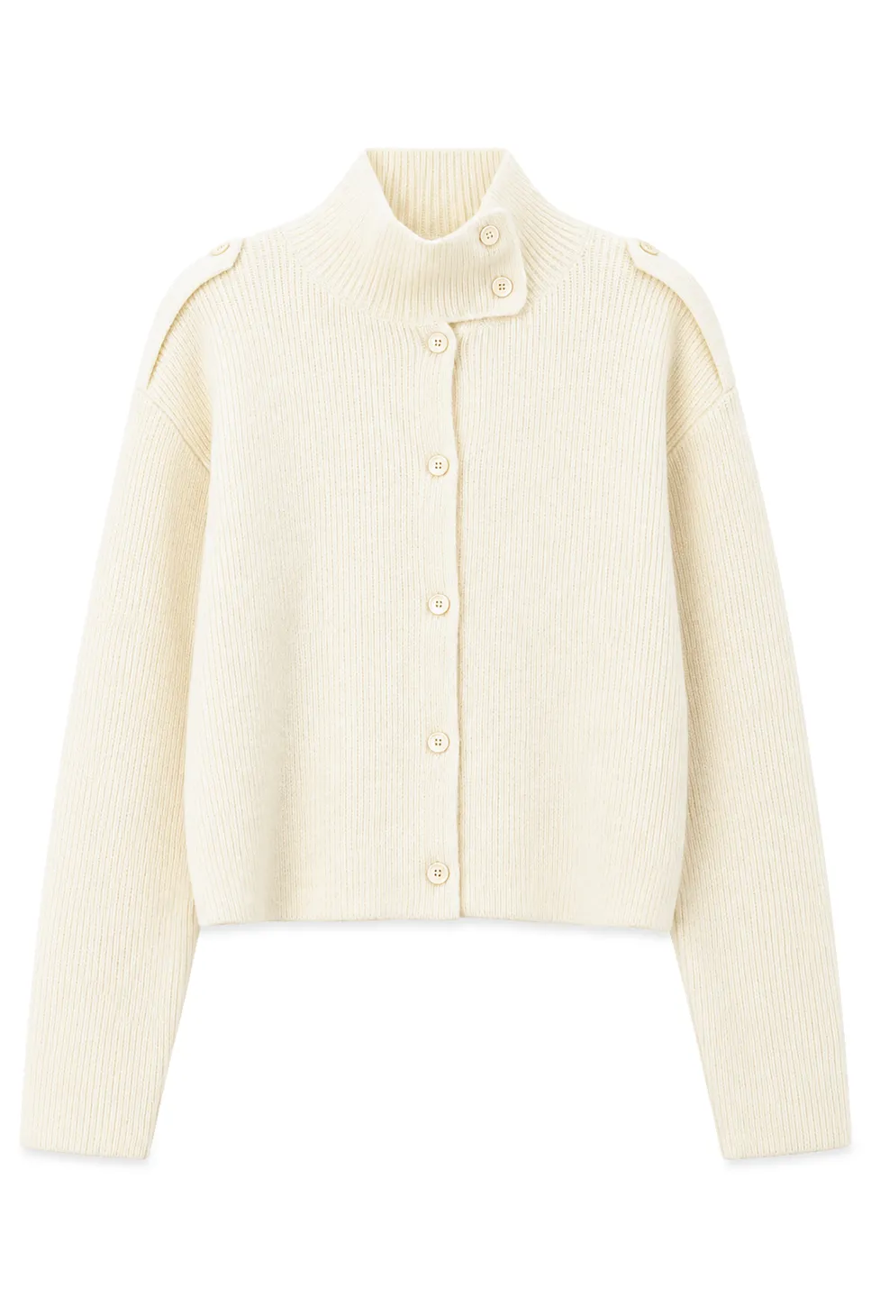Cropped High Neck Button Front Knit Sweater