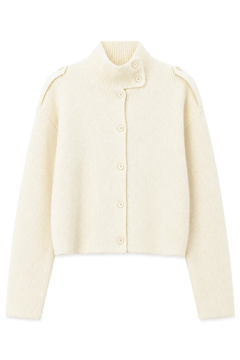 Cropped High Neck Button Front Knit Sweater