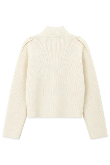 Cropped High Neck Button Front Knit Sweater