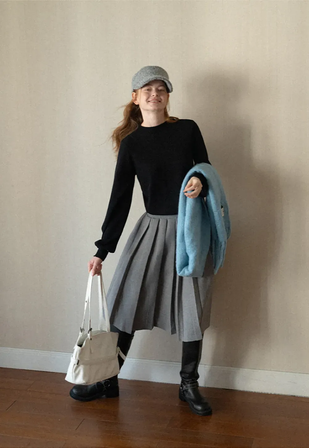 Ribbed Cuff Balloon Sleeve Knit Sweater