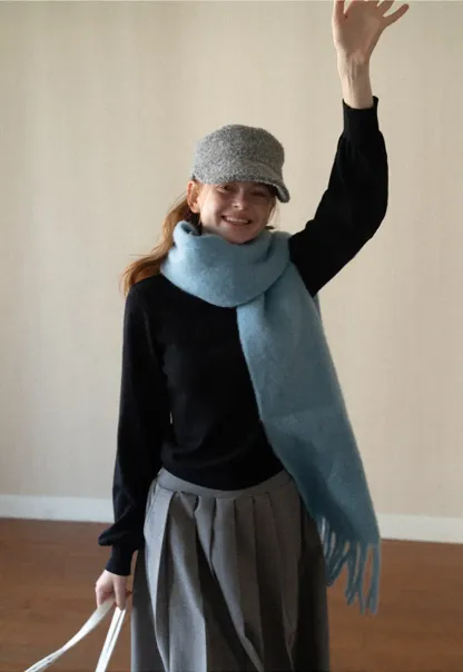 Ribbed Cuff Balloon Sleeve Knit Sweater
