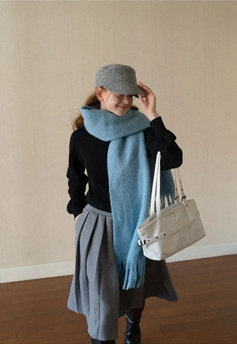 Ribbed Cuff Balloon Sleeve Knit Sweater
