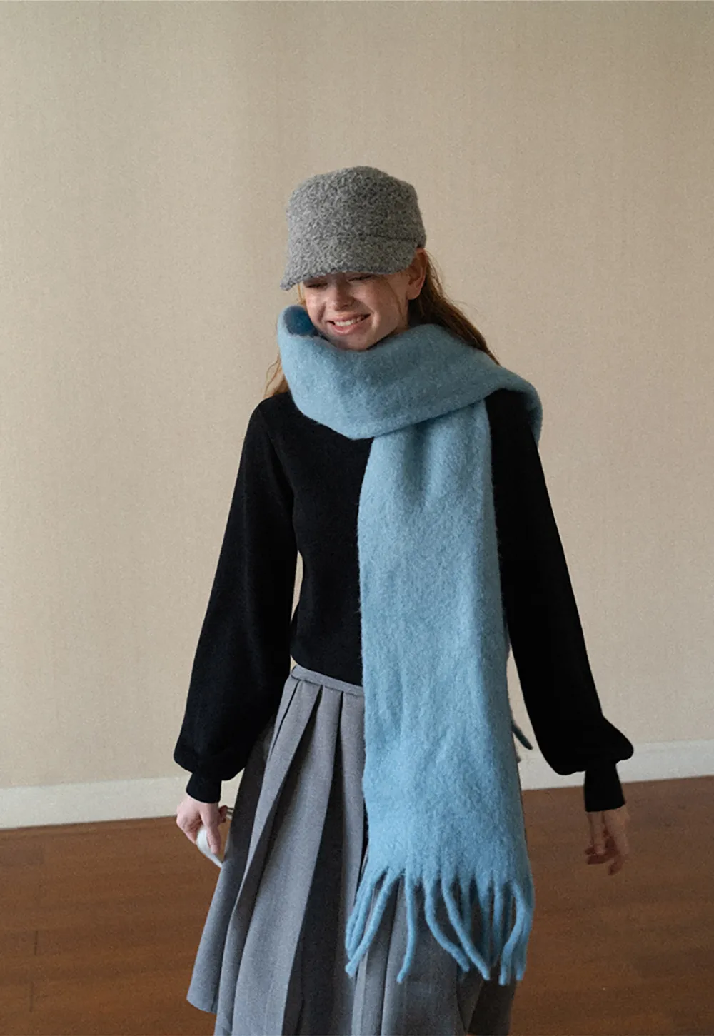Ribbed Cuff Balloon Sleeve Knit Sweater