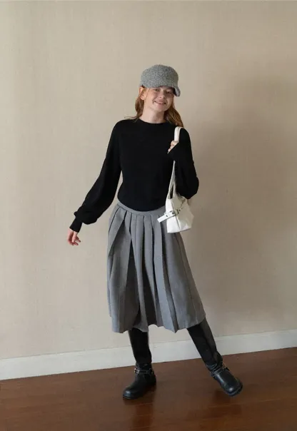Ribbed Cuff Balloon Sleeve Knit Sweater