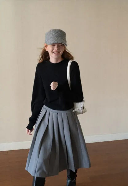 Ribbed Cuff Balloon Sleeve Knit Sweater