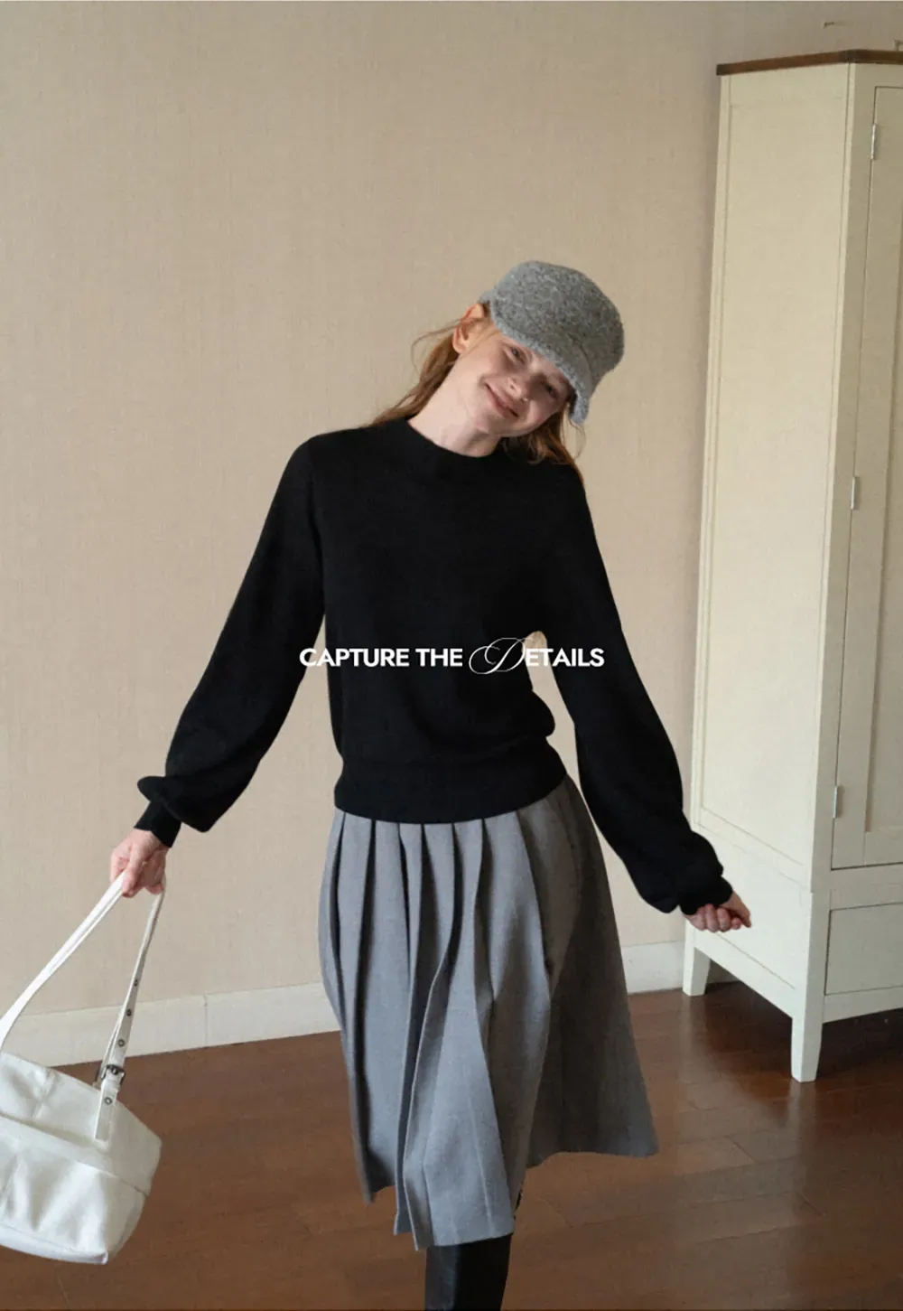 Ribbed Cuff Balloon Sleeve Knit Sweater