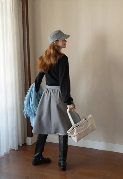 Ribbed Cuff Balloon Sleeve Knit Sweater