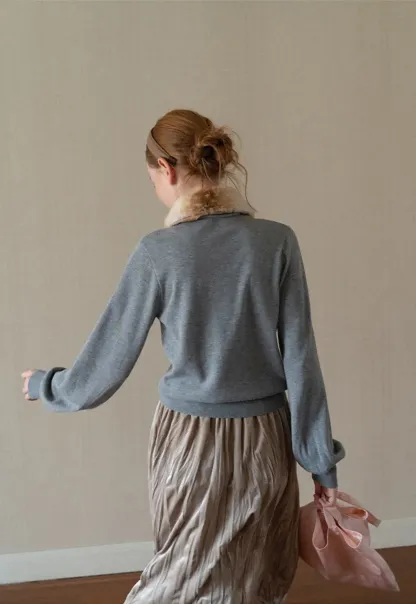 Ribbed Cuff Balloon Sleeve Knit Sweater