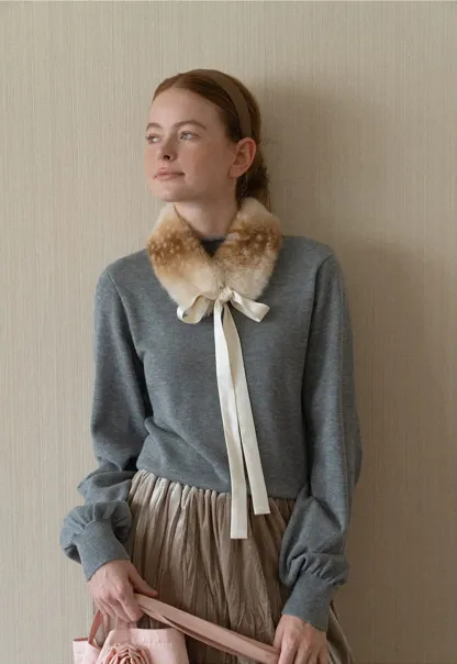 Ribbed Cuff Balloon Sleeve Knit Sweater