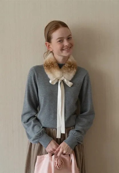 Ribbed Cuff Balloon Sleeve Knit Sweater