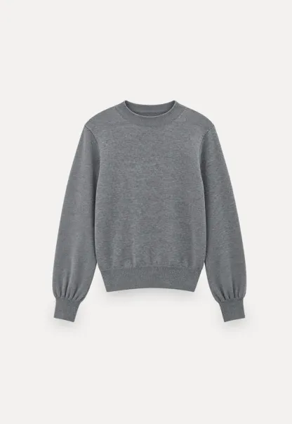 Ribbed Cuff Balloon Sleeve Knit Sweater