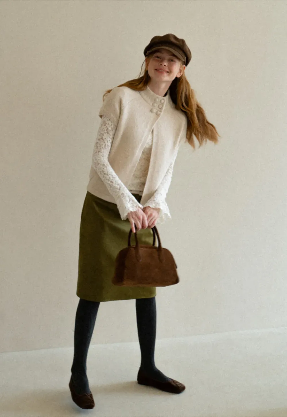 Lace Sleeve Contrast Knit Cardigan