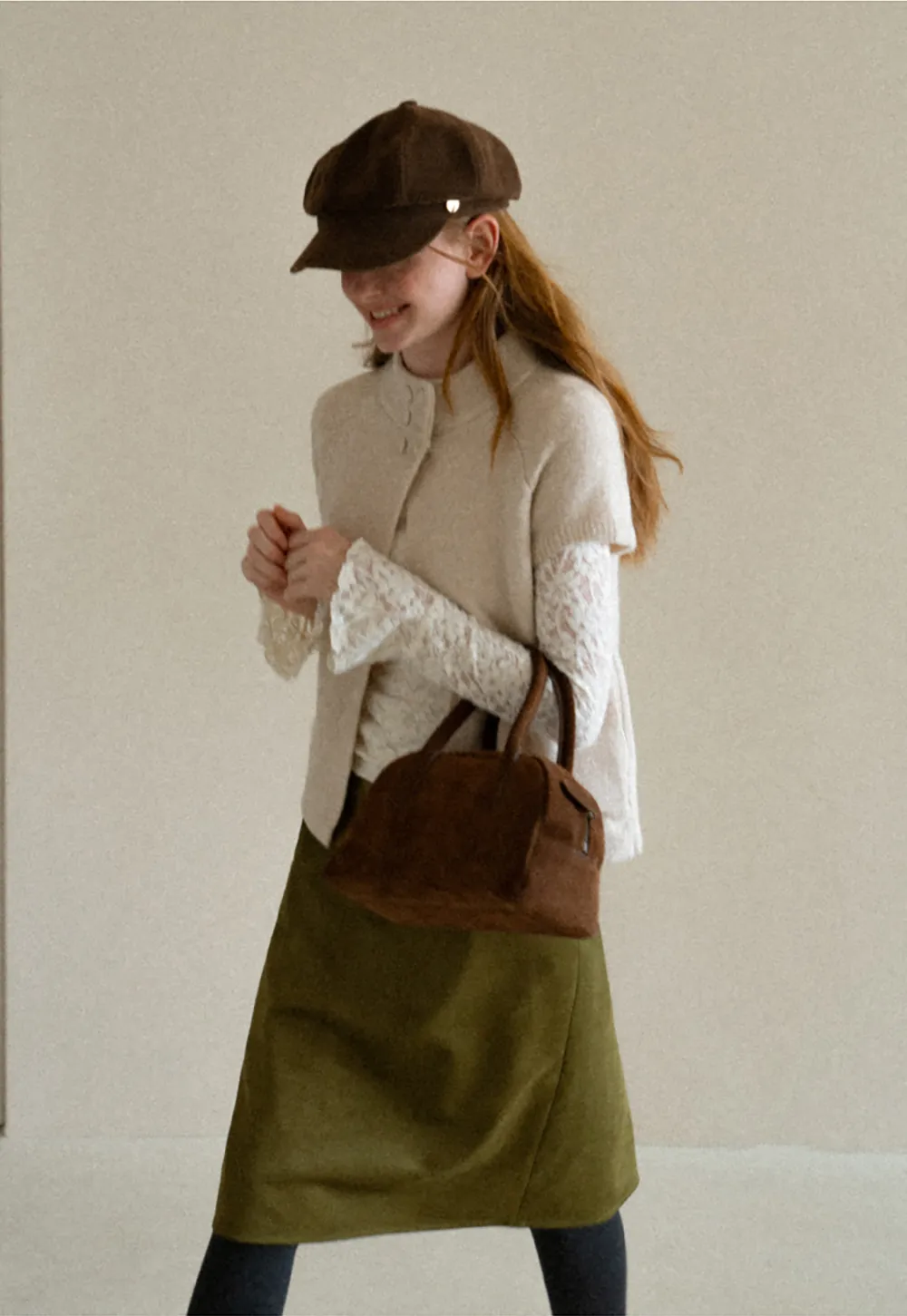 Lace Sleeve Contrast Knit Cardigan