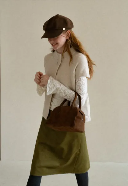 Lace Sleeve Contrast Knit Cardigan